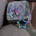 E0330 Metallic Star Earrings for Women Copper Plated Real Gold Glossy Pentagram Ear Clips Ear Hoops Ear Jewelry