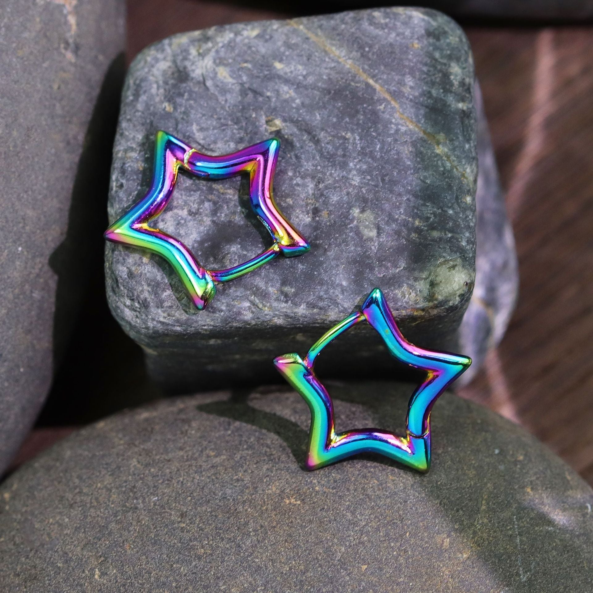 E0330 Metallic Star Earrings for Women Copper Plated Real Gold Glossy Pentagram Ear Clips Ear Hoops Ear Jewelry