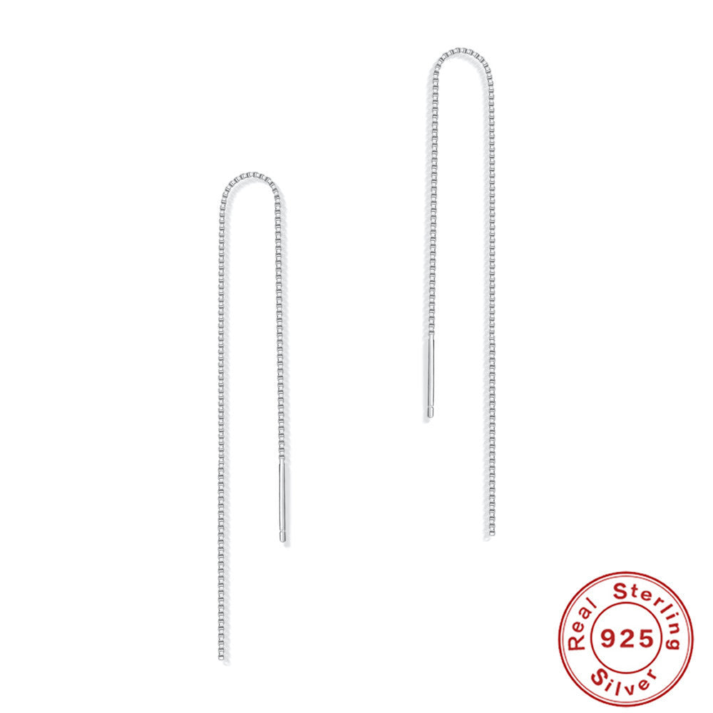 S925Sterling Silver Tassel Inlaid Diamond Mini Pentagram Ear Thread Earrings Korean and Japanese Style Women's Ear Jewelry