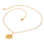 Stainless Steel Pearl Necklace Collarbone Chain Jewelry Sunflower Pendant Choker