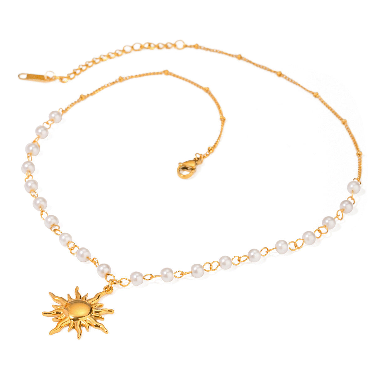 Stainless Steel Pearl Necklace Collarbone Chain Jewelry Sunflower Pendant Choker