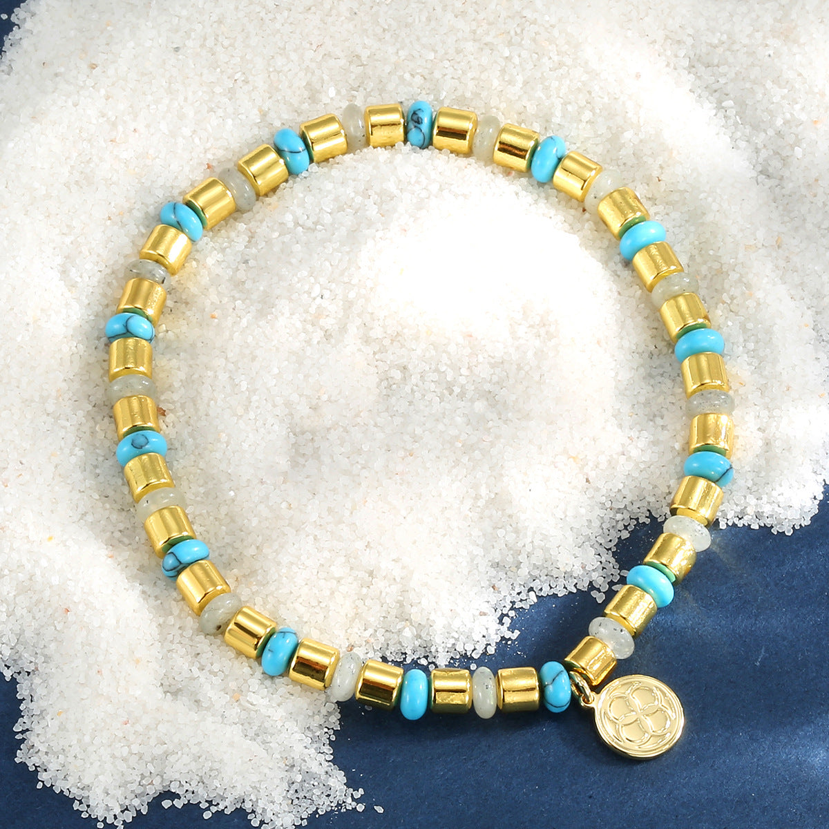 B0338 Simple Pendant Beaded Bracelet Vintage Blue Turquoise Jewelry Gift for Women