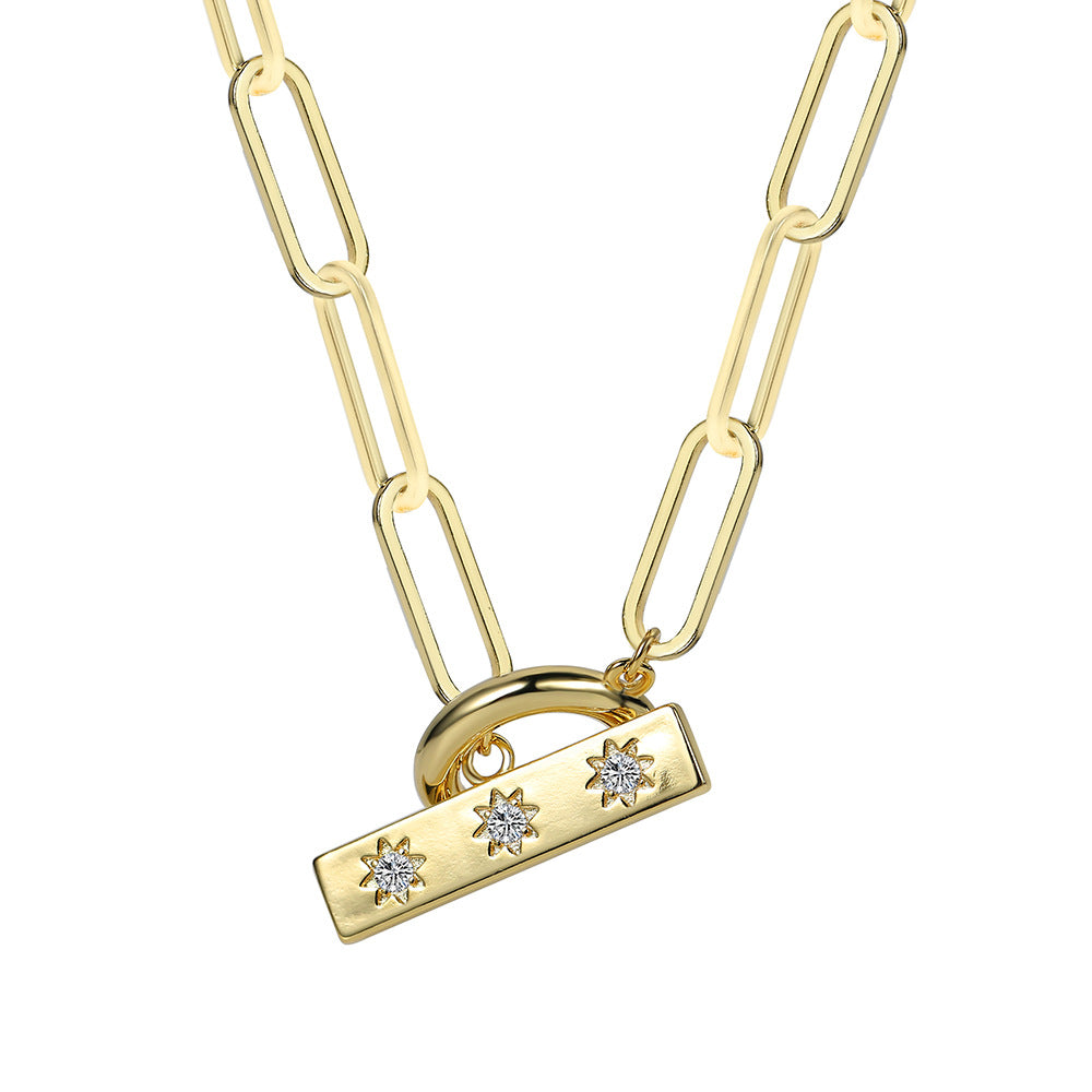 N0195 Copper plating18K gold Paper Clips Square Brand Star Inlaid with Zirconia OT Couple Necklace Jewelry