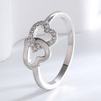 S0007  Korean Fashion Elegant Double Heart Bracelet Necklace Earrings Ring Four-Piece Set White gold Jewelry Set