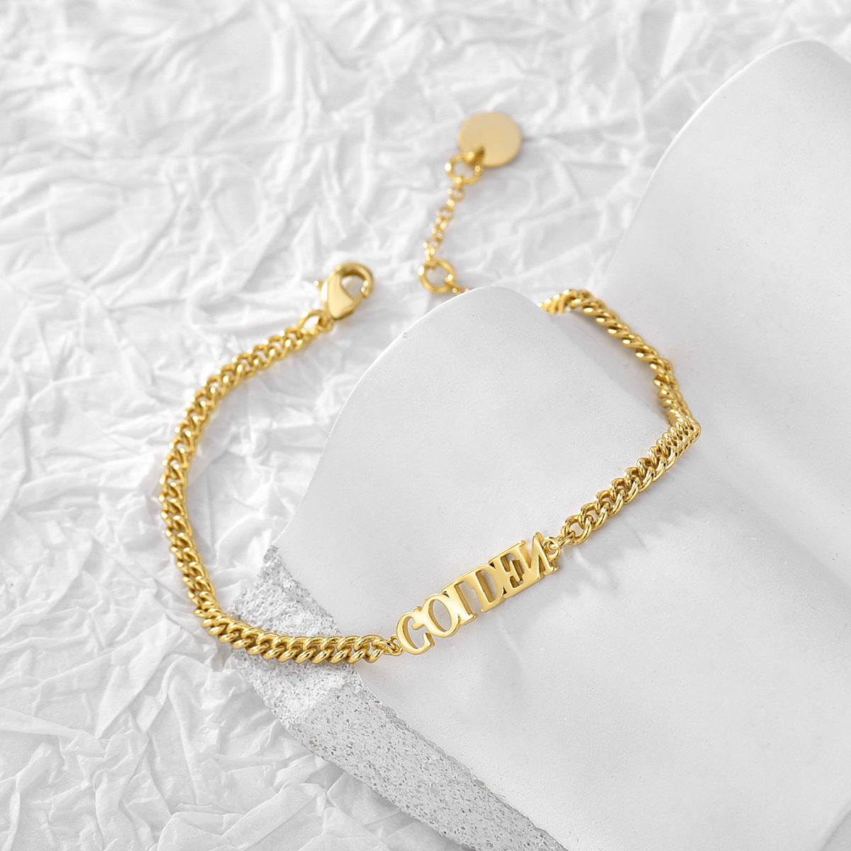 B0056 Vintage Gold-Plated Letter Bracelet for Women gold Minimalist Cuban Chain