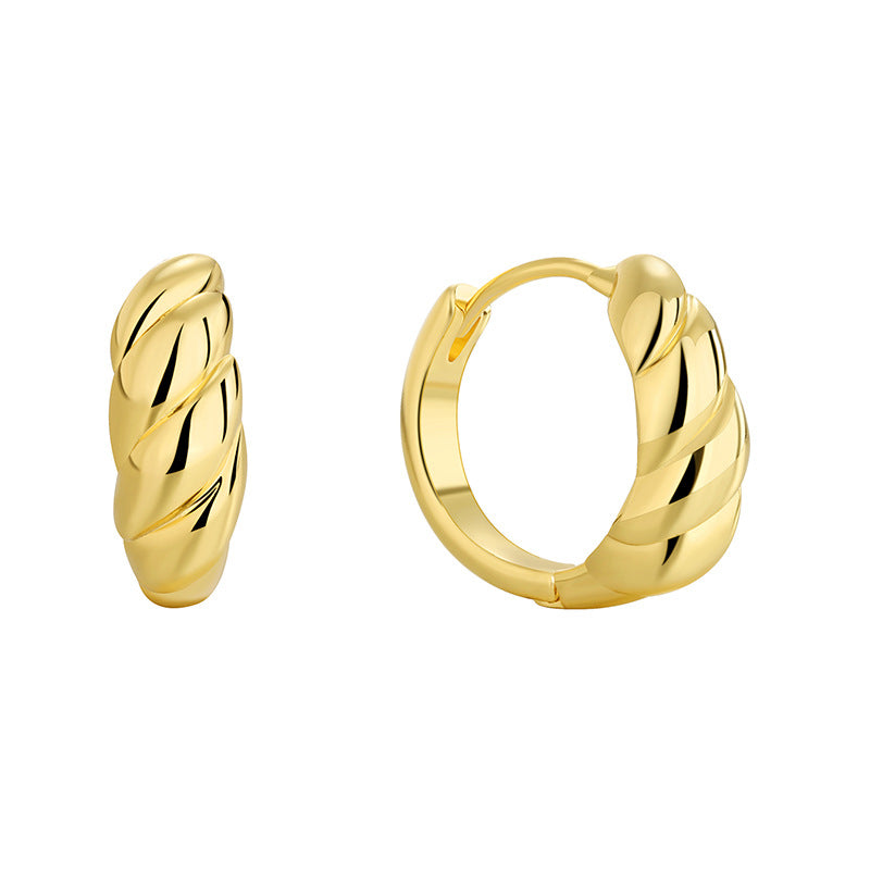 E0698 Fashion Geometric Asymmetric Braided Earrings for Women Brass Gold-Plated Simple Smooth Earrings