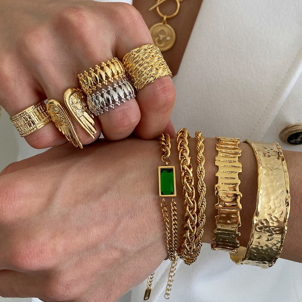 Ornament18k Gold Stainless Steel Wide Bracelet Open Bangle