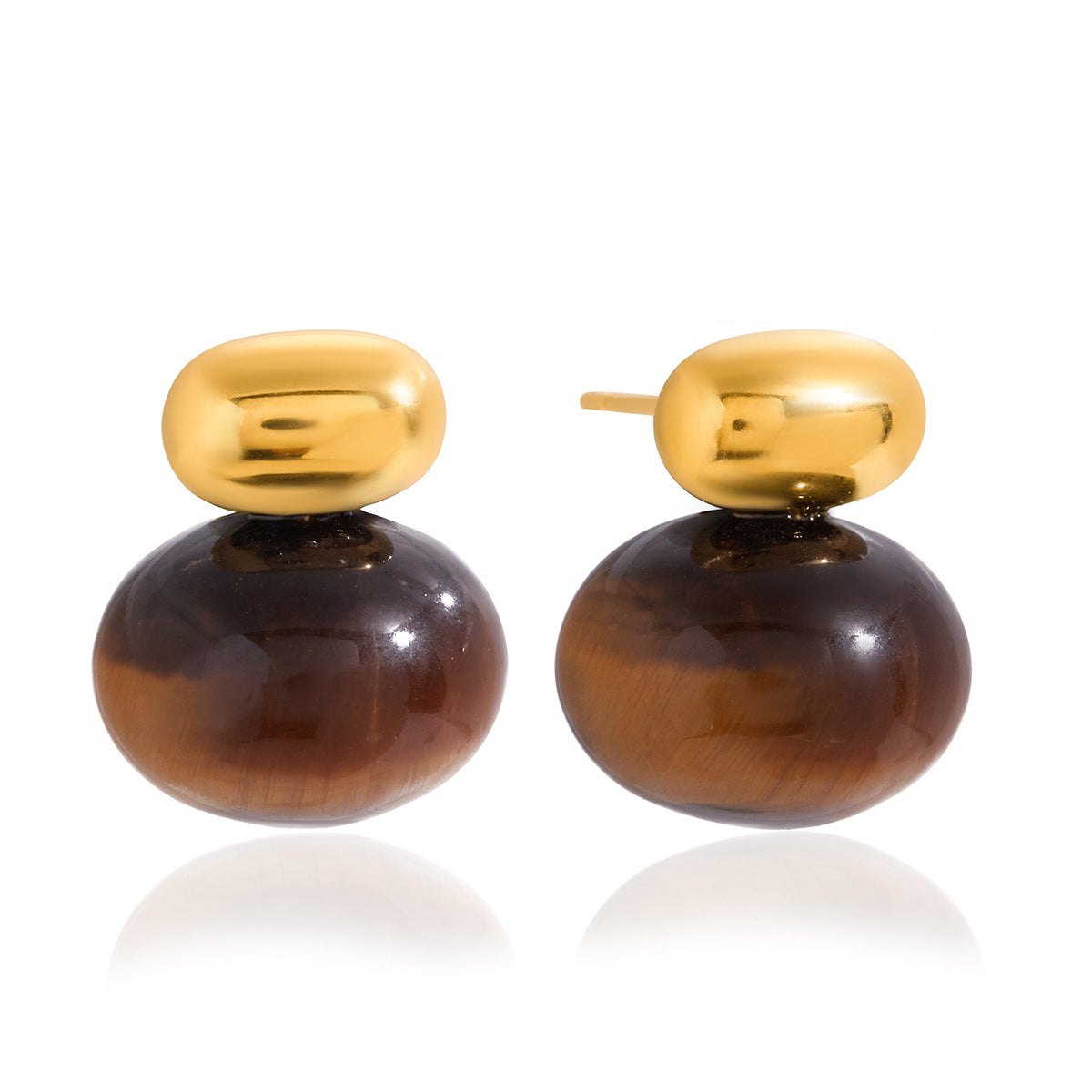 2H Tiger Eye Stone Earrings Autumn Winter Ear Accessories Stainless Steel Jewelry Non-Fading