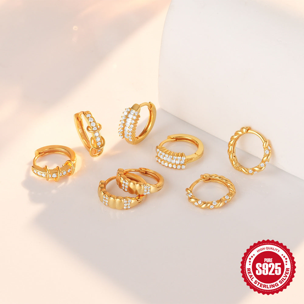 New S925Pure Silver Classic Diamond-Studded Small Round Geometric Hoop Earrings Hot-Selling Creative Ear Jewelry