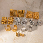 2H Fashionable and Unique Earrings18k Gold Stainless Steel Square Texture Stud Earrings Elegant Ear Jewelry