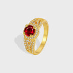 R0400 Fashion Inlaid Red Zircon French Exquisite Ring for Women Copper Plated Real Gold Micro Inlaid White Zircon Ring