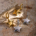 16k Gold Stainless Steel gold Smooth Surface Three-Dimensional Pentagram Earrings Simple Design Sense Ear Jewelry