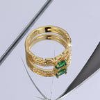 R0415 Chain Design Ring Women's Fashion Copper Plated Real Gold Green Zircon Ring