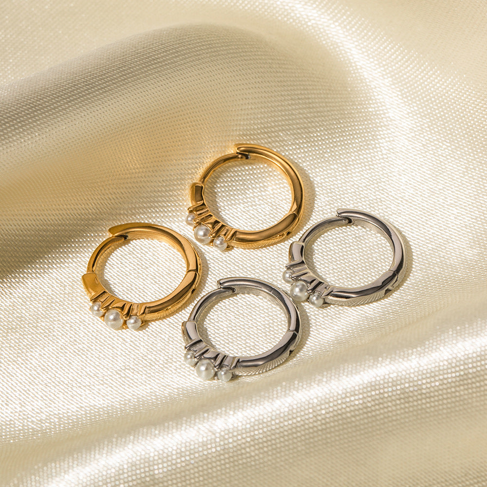 Fashion New Three-Pearl Round Hoop Earrings Trendy gold Women's Jewelry Studs