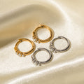 Gold-Plated Stainless Steel Three-Pearl Round Hoop Stud Earrings — front view — jewelry finish and design detail