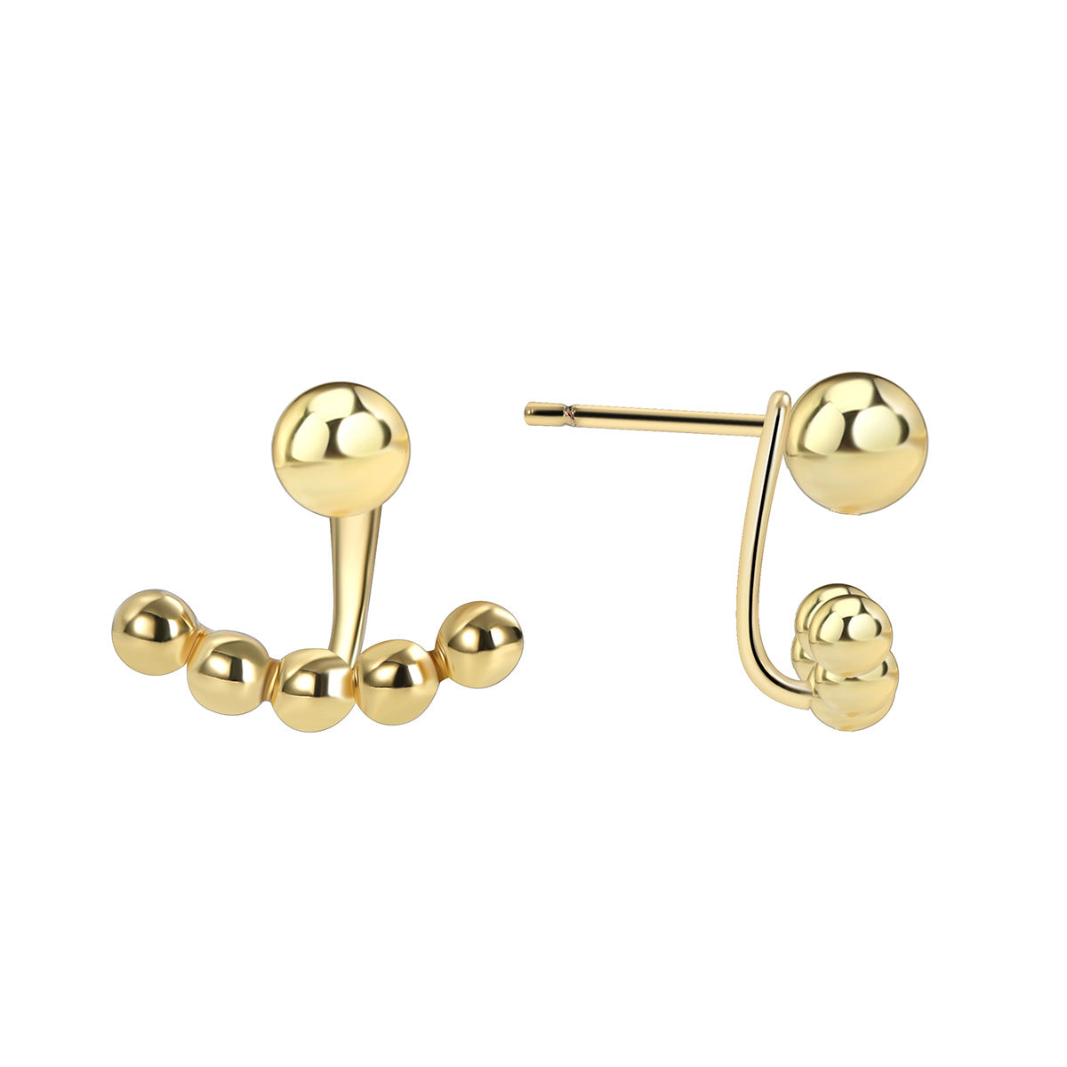 E0385 Front and Back Hanging Round Bead Earrings for Women Fashionable Metal Minimalist Gold Bean Smile Earrings