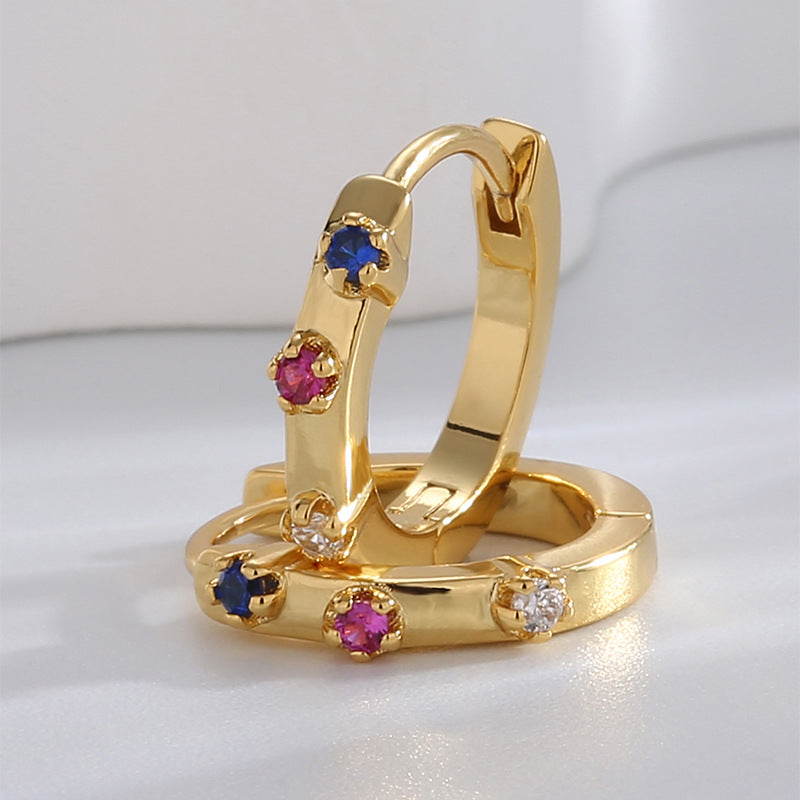 E0513 Fashionable Simple Three-Color Zircon Earrings for Women Copper Gold-Plated Ear Clips