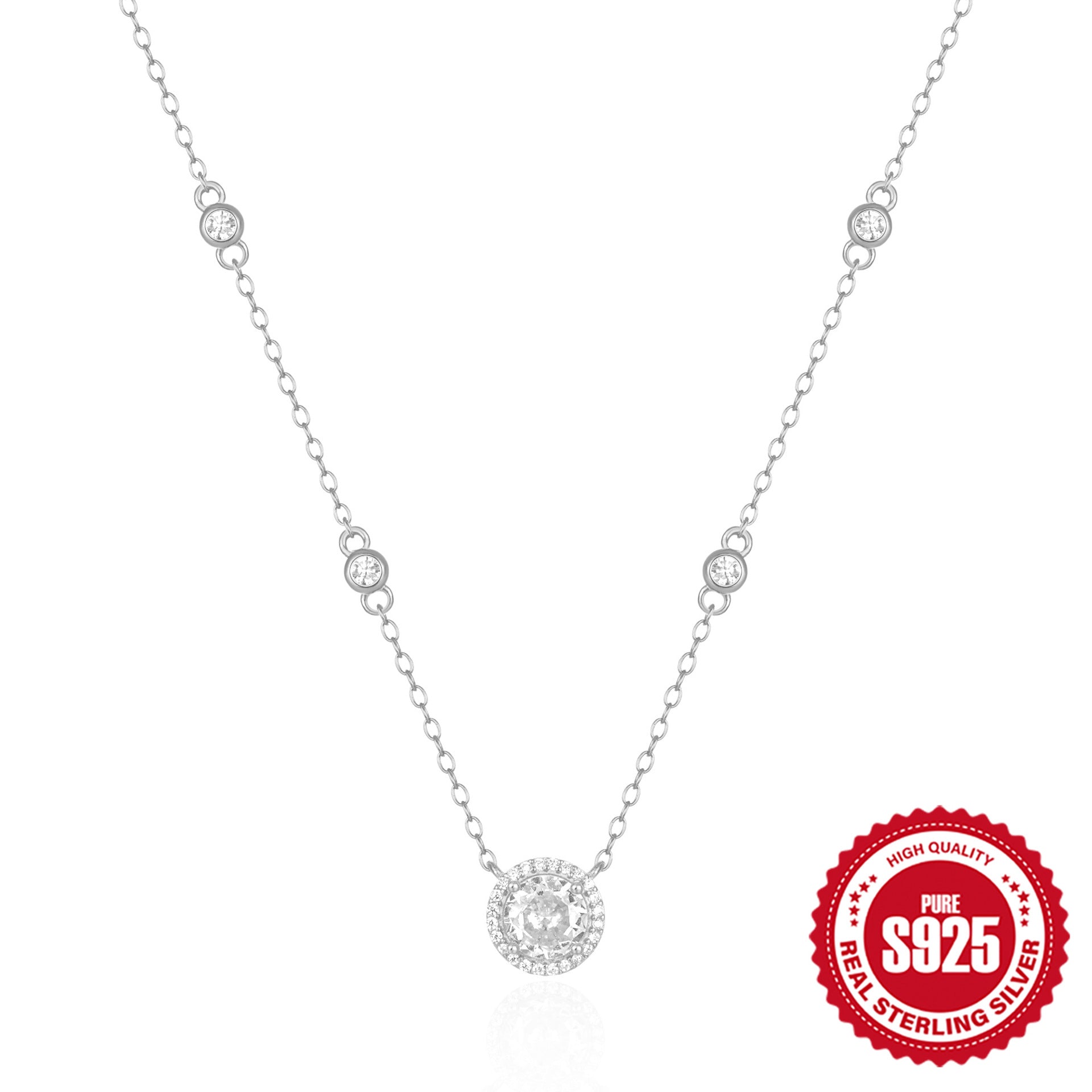 S925 Sterling Silver Zircon Star Point Necklace Collarbone Chain