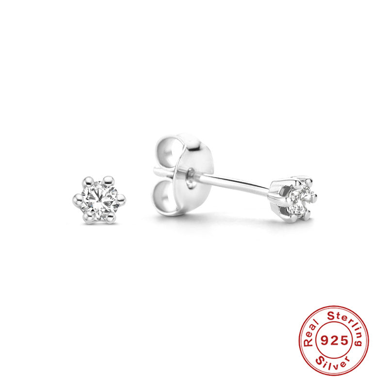 S925Sterling Silver Geometric Square Super Sparkling Diamond Stud Earrings Korean and Japanese Elegant Stud Earrings Jewelry