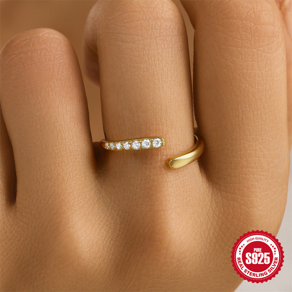 S925Sterling Silver Curved Petal Single Row Diamond Luxury Stacked Open Ring Hot Selling Index Finger Ring