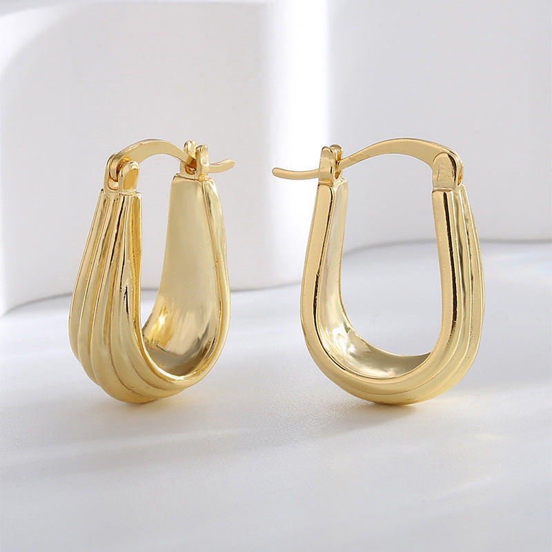 E0526 Geometric Twisted Lines Glossy Earrings for Women Brass Gold Plated Vintage Minimalist Style Ear Cuffs