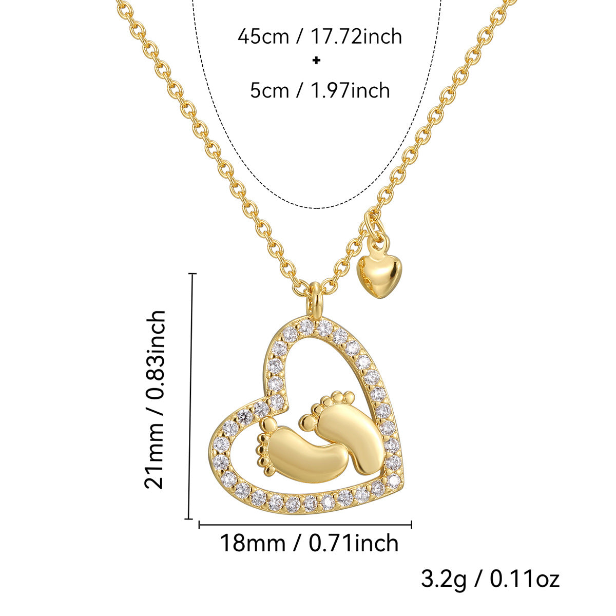 CYN0111 Heart Footprint Copper Necklace Baby Heart-Shaped Foot Pendant Footprints of Love Collarbone Chain