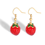 E0253 Korean Version Sweet Cute Little Fragrant Red Three-Dimensional Strawberry Resin Earrings for Women Copper Plated with Real Gold Small Ear Hooks