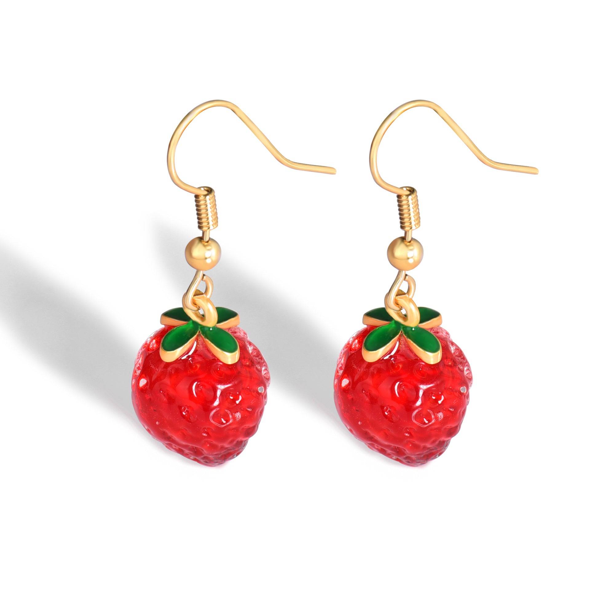 E0253 Korean Version Sweet Cute Little Fragrant Red Three-Dimensional Strawberry Resin Earrings for Women Copper Plated with Real Gold Small Ear Hooks