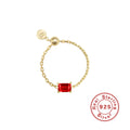 Colored Zircon 925 Sterling Silver Adjustable Chain Ring — top view — alternate angle 2 — jewelry finish and design detail