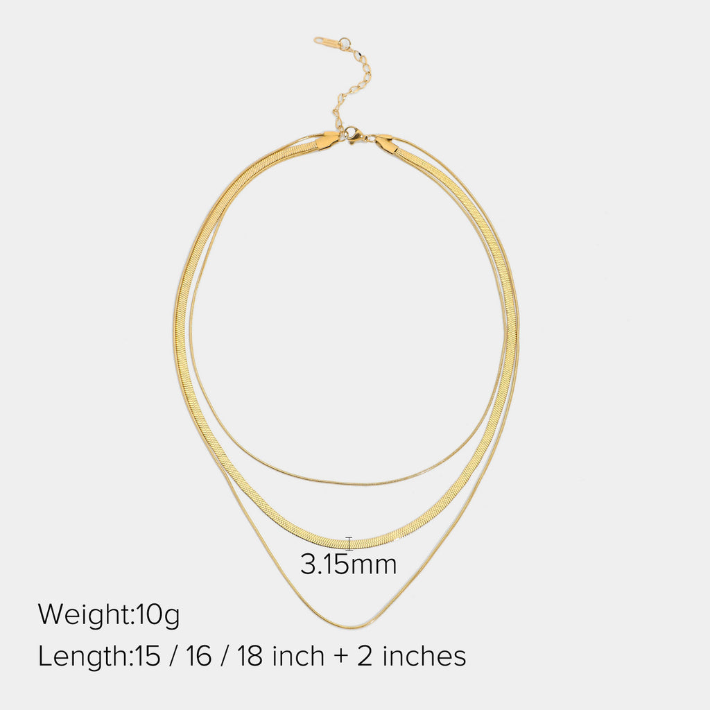 European Style Three-Layer Snake Chain Necklace Fashionable Women's Layered Jewelry14K Gold-plated Stainless Steel Chunky Necklace