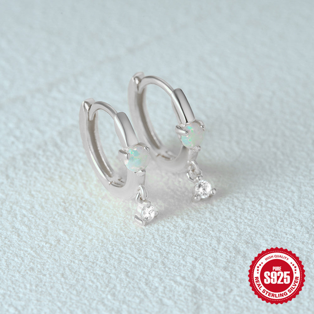 S925Pure Silver Petite Opal Earrings Sweet Ear Cuffs Small Hoop Ear Bone Clips Ear Jewelry