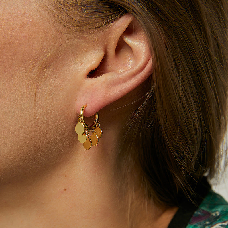 E0383 Sparkling Round Disc Earrings for Women Simple Earrings Personality Versatile Ear Jewelry