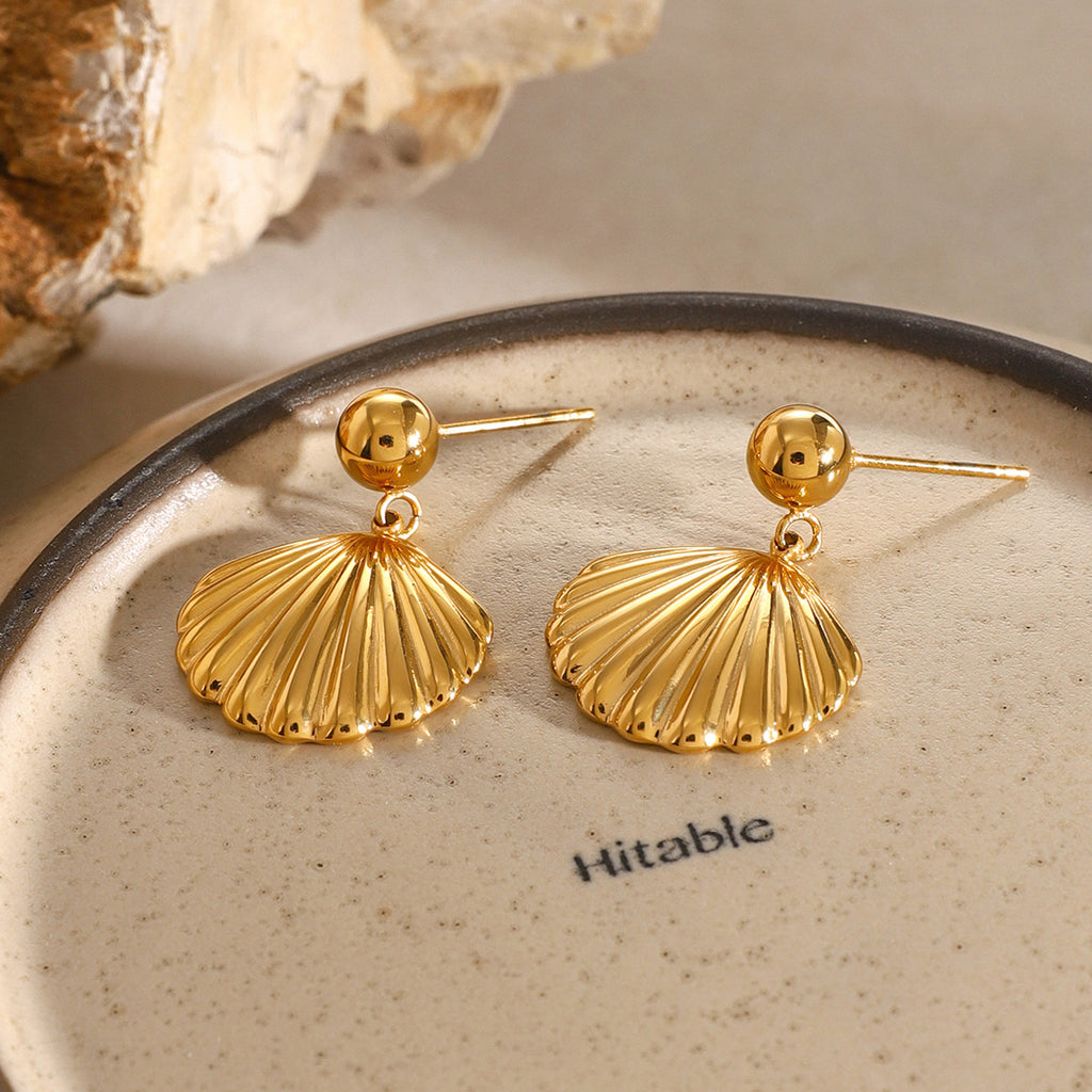 2H Gold-plated Shell Stud Earrings Fashion Simple Steel Bead Earrings Stainless Steel Metal Drop Earrings