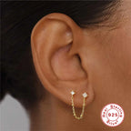 S925Pure Silver Wind Tassel Ear Thread Chain Style Single Diamond Pearl Earrings Stud Hot Selling Wind Ear Jewelry