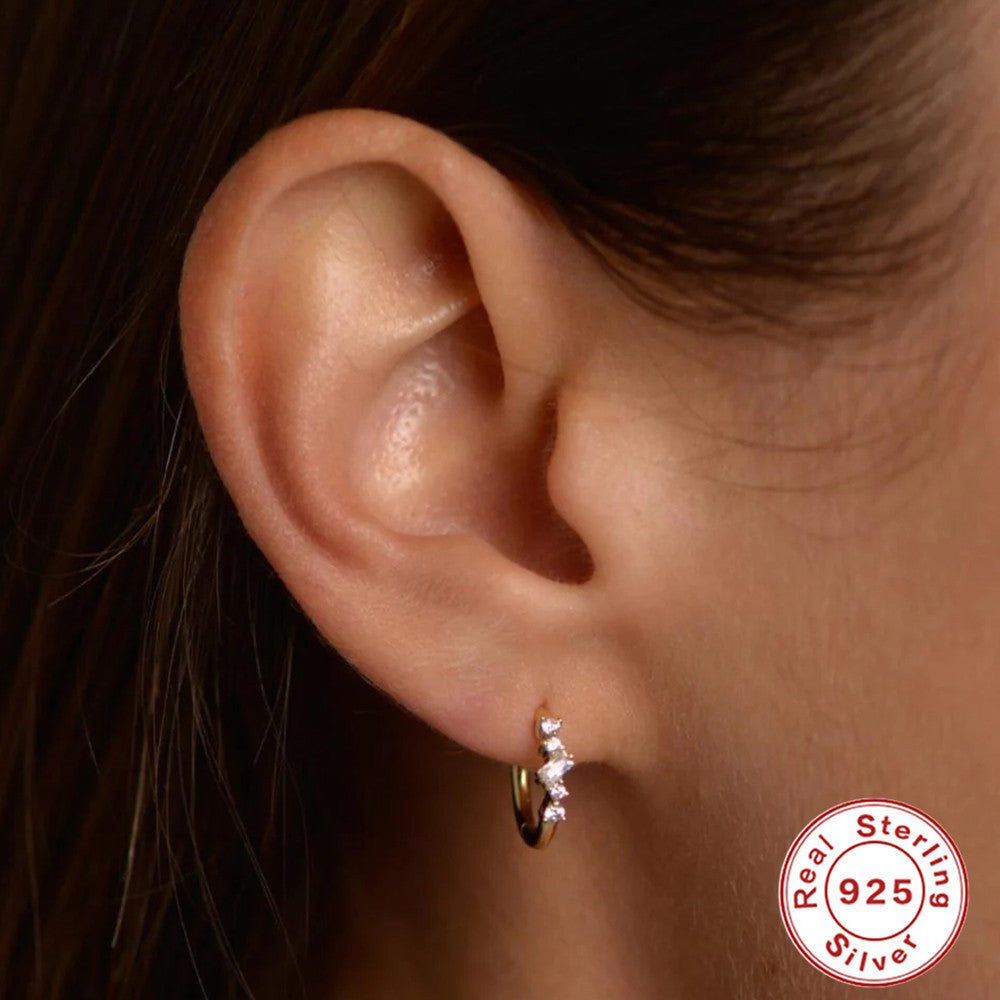 S925Sterling Silver Cluster Diamond Geometric Hoop Earrings Hot-Selling Trendy Ear Jewelry