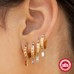 S925Sterling Silver Colorful Zircon Earrings for Women Fashion Square Drop Earrings Hoop Earrings Jewelry