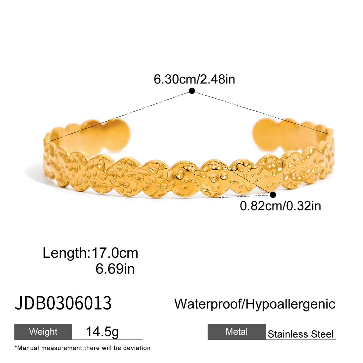 Stainless Steel Wide Hollow Zircon Open Bracelet Non-Fading Jewelry for Women
