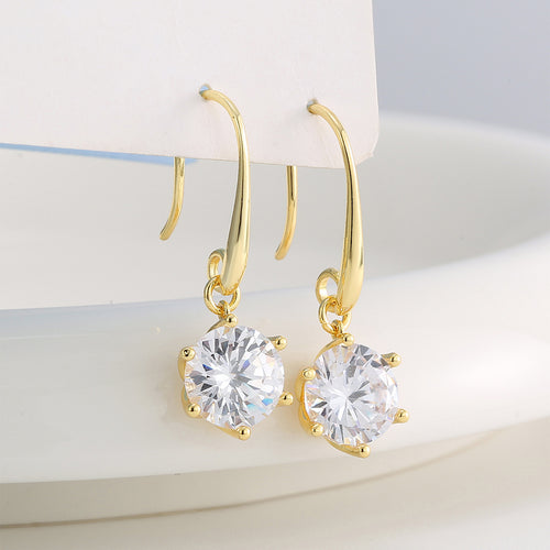 18K Gold-Plated Six-Prong Zircon Hook Earrings — front view