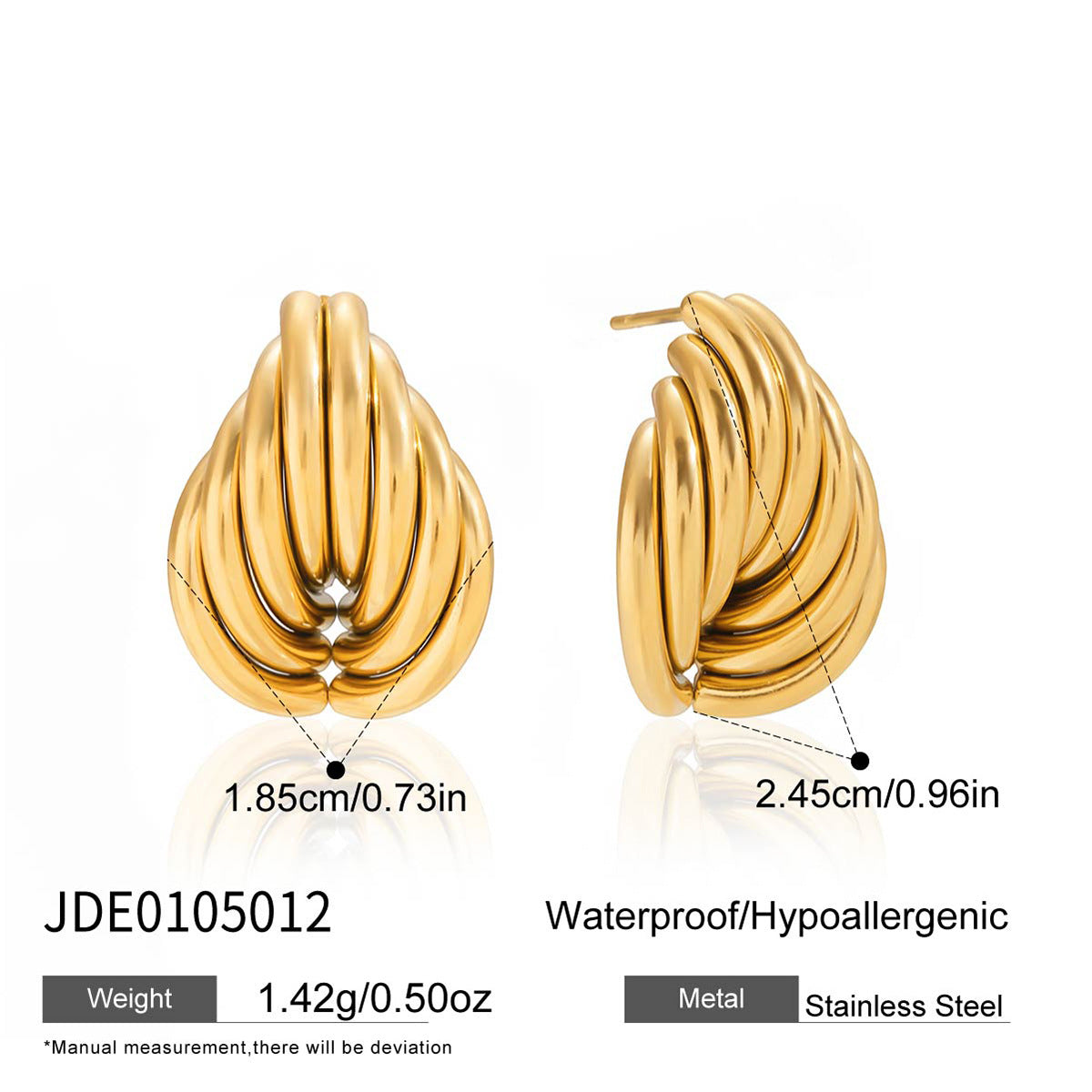 2H Heart-shaped Earrings for Women, Non-fading Stainless Steel Earrings