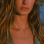 Gold And Silver Color Block Flat Snake Bone Chain Necklace