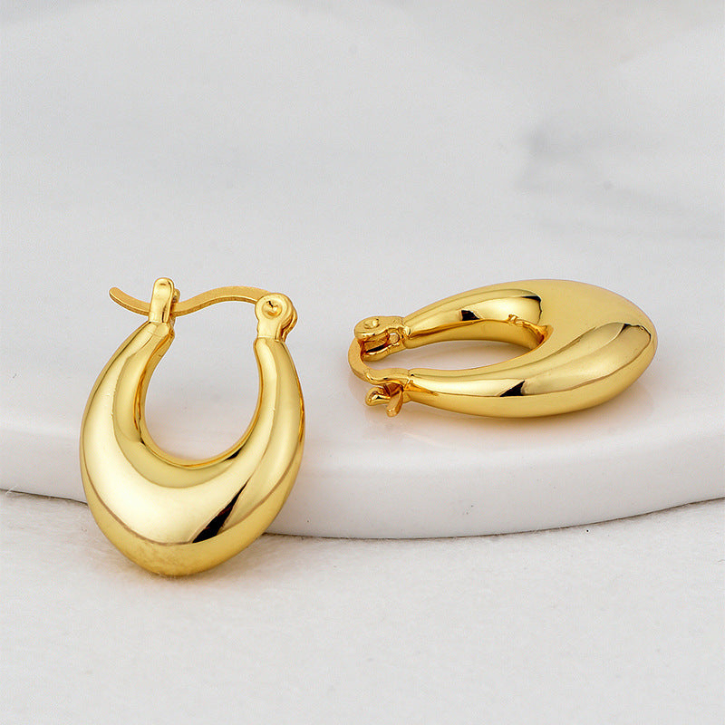 E0640 Minimalist Fashion Elegant Design Earrings for Women Copper Gold Plated Cool Style Smooth Hoop Earrings