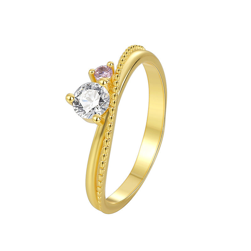 R0532 Fashion Trendy Ring for Women Retro Simple Design with Two-tone Zircon
