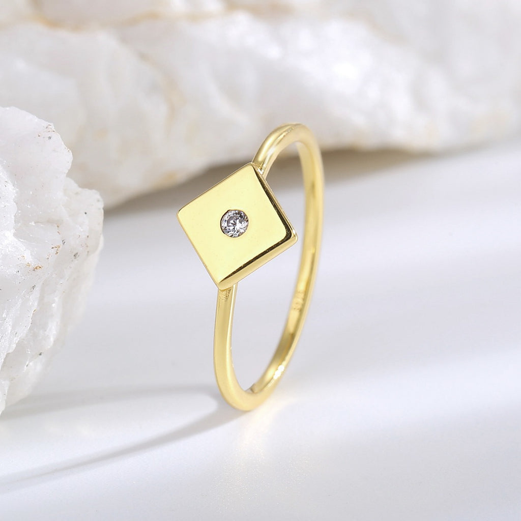 SR0021 S925Quadrilateral Fashion Inlaid Zircon Simple