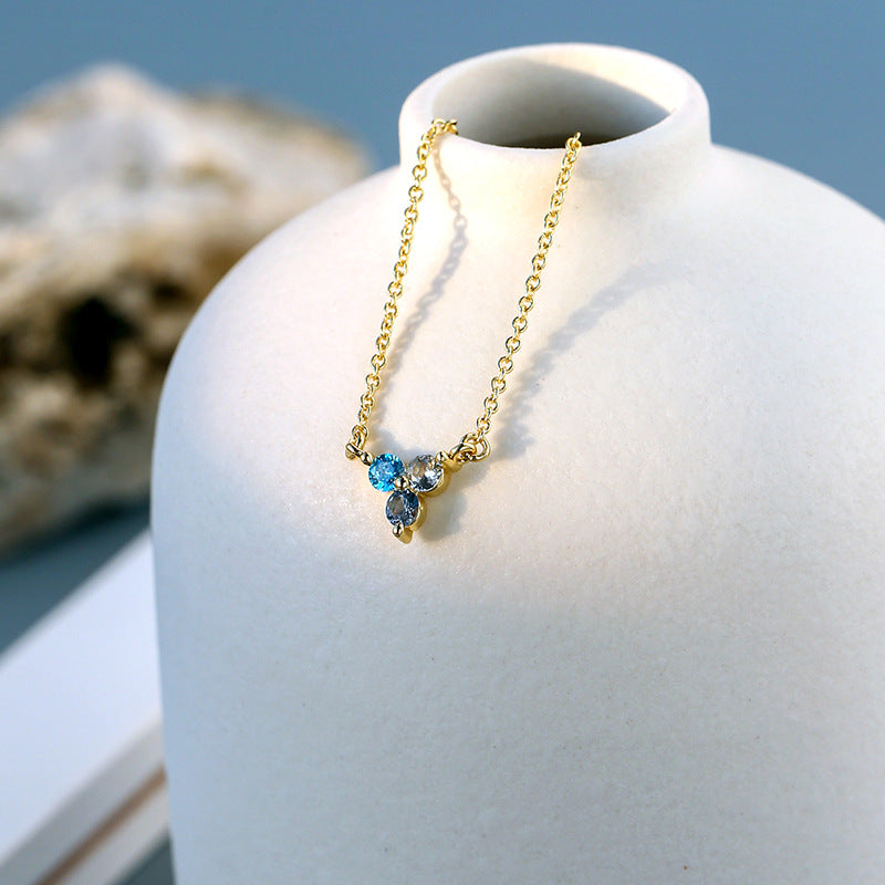 N0035Gradient Blue Zircon Necklace for Women, Minimalist and Simple, gold Neck Chain, Export Accessories