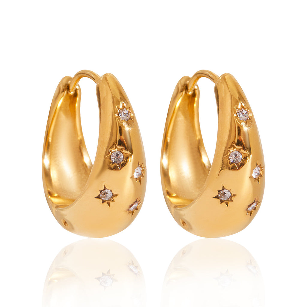 Stainless Steel with White Diamond Chubby Earrings Ear Clips Non-Fading Ear Jewelry