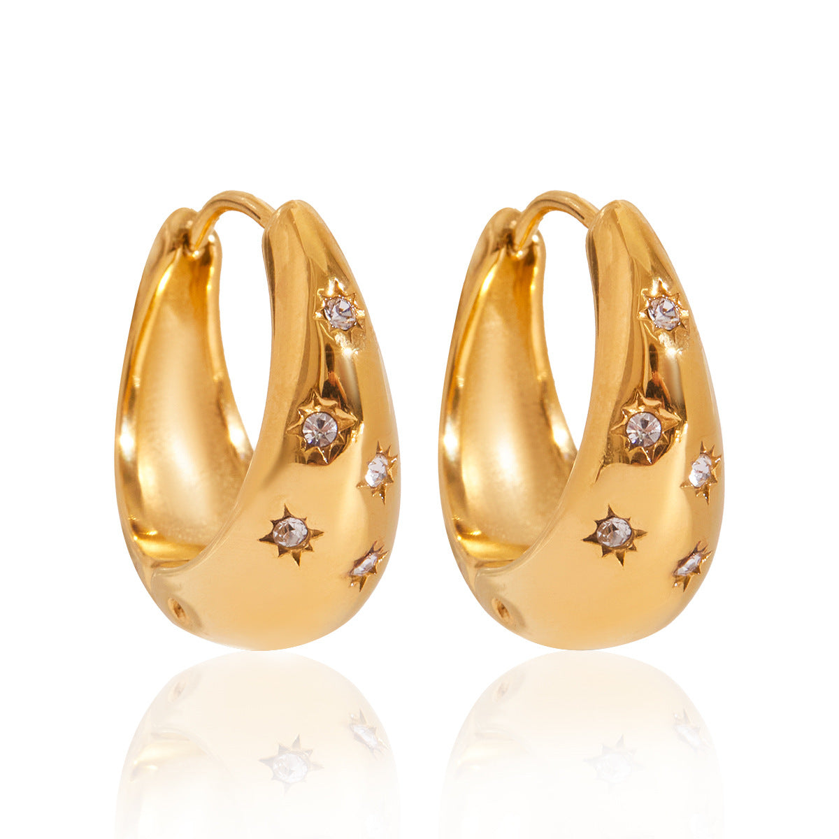 Stainless Steel with White Diamond Chubby Earrings Ear Clips Non-Fading Ear Jewelry