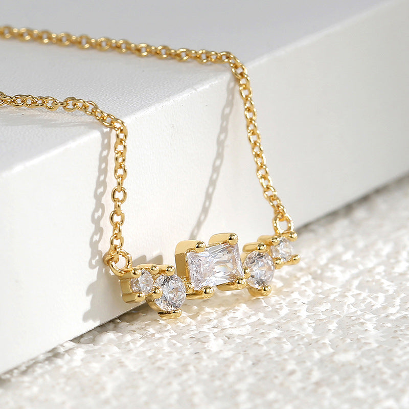 N0190 Fashion Retro Design Pendant for Women Layered Geometric Zircon Necklace Jewelry