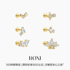 S925Sterling Silver Geometric Star Inlaid with Diamonds Fashion Flat Head Piercing Threaded Ear Bone Stud New Hot-Selling Earrings for Women