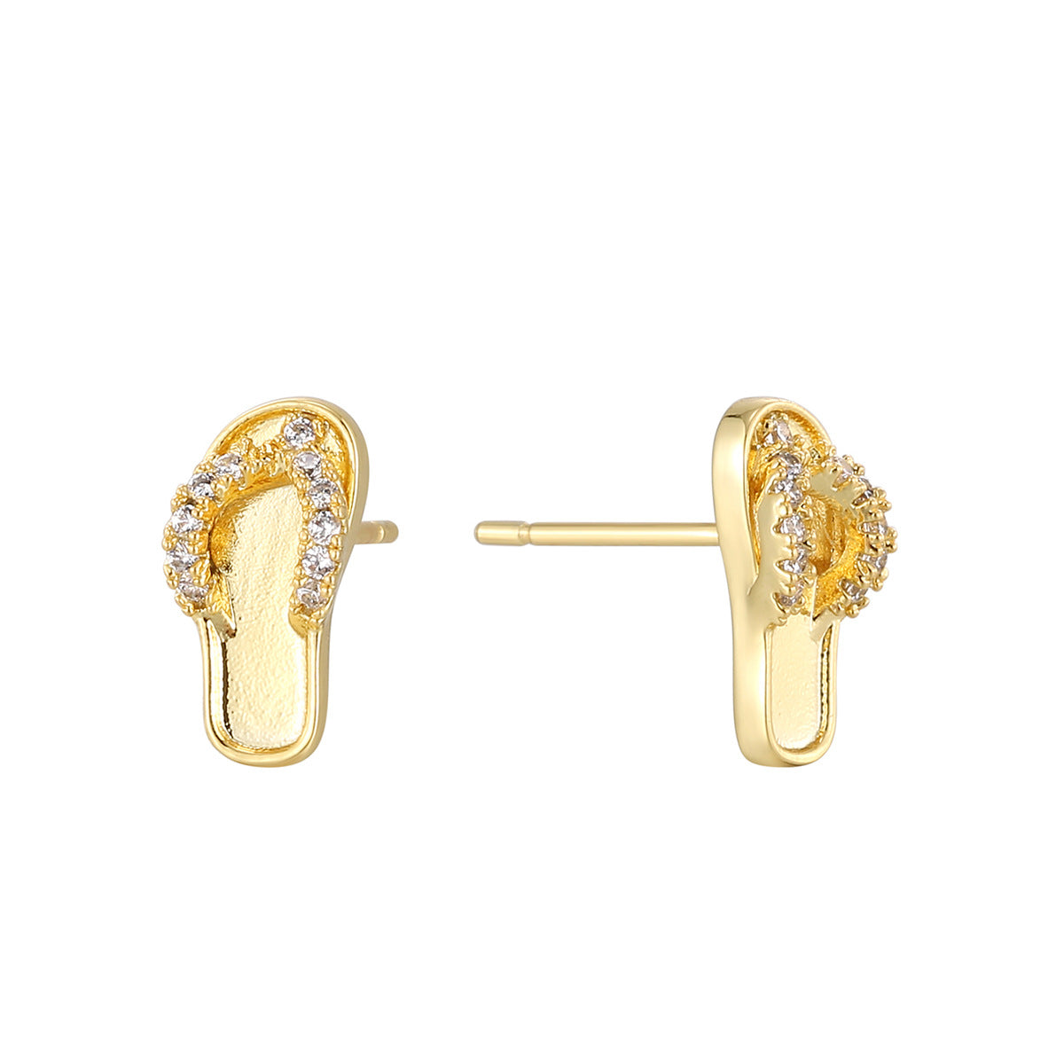 E0763 Creative Design Heartfelt Flip-Flop Earrings for Women Fashion Gold-Plated Zirconia Ear Jewelry