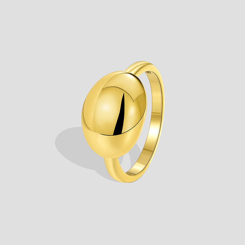 R0482 Fashionable Simple Oval Smooth Ring for Women Brass Gold-Plated Design